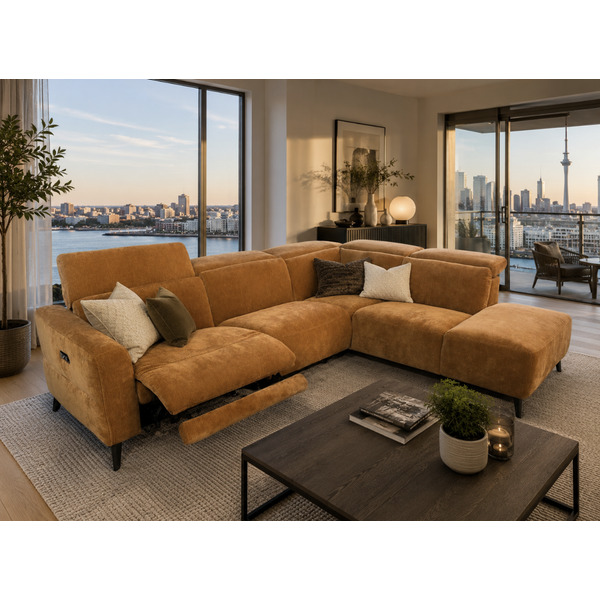 NINA CORNER CHAISE IN BRICK FABRIC